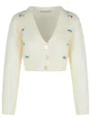 Alessandra Rich Cropped Mohair V-neck Cardigan With Long Sleeves In White