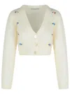 Alessandra Rich Cropped Mohair V-neck Cardigan With Long Sleeves In White