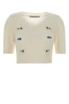 Alessandra Rich Short Sleeve Mohair Sweater In White
