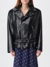 Alessandra Rich Leather Jacket Featuring Belted Waist And Epaulettes In Multi