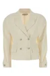 Alessandra Rich Tailored Stretch Crepe Blazer Featuring Pockets In Neutral