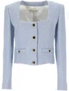 Alessandra Rich Sequined Tweed Square Neck Jacket In Blue