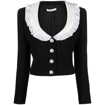 Alessandra Rich Cropped Broderie-anglaise Trimmed Wool Blazer In Multicolor