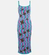 Alessandra Rich Jacquard Knit Midi Dress In Aqua-multi