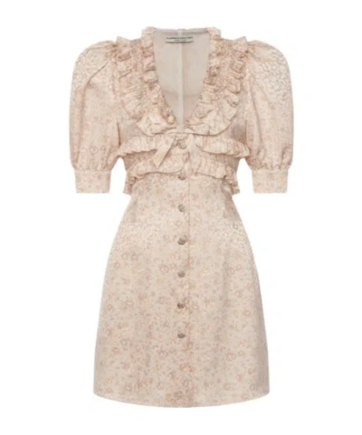 Alessandra Rich Printed Silk Jacquard Mini Dress In Neutral