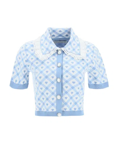 Alessandra Rich Jacquard-motif Cropped Cardigan In Blue