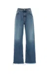 Alessandra Rich Denim Jeans Wide-leg Frayed Hem In Blue