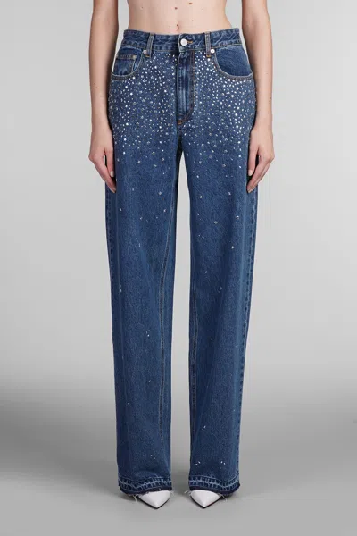 Alessandra Rich Baggy Jeans With Applique In Blue