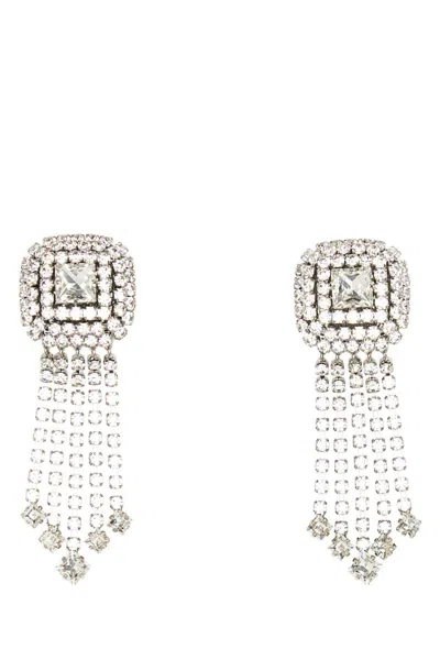 Alessandra Rich Square Embellished Fringe Detailed Earrings In White