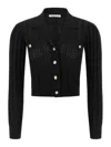 Alessandra Rich V-neck Openwork Knit Cardigan In Black