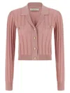 Alessandra Rich Openwork Cashmere Blend Knit Cardigan In Pink
