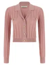 Alessandra Rich Openwork Cashmere Blend Knit Cardigan In Pink