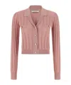 Alessandra Rich Openwork Cashmere Blend Knit Cardigan In Pink