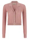 Alessandra Rich Openwork Cashmere Blend Knit Cardigan In Pink