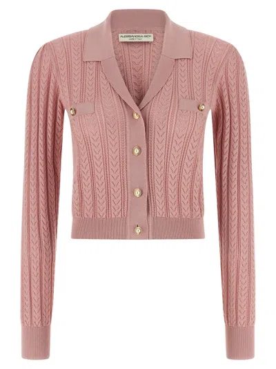 ALESSANDRA RICH KNIT CARDIGAN SWEATERS AND CARDIGANS PINK