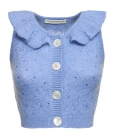 Alessandra Rich Knitted Cardigan In Blue