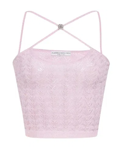Alessandra Rich Knitted Halterneck Top In Purple