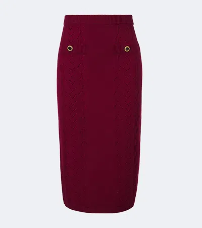 Alessandra Rich Knitted Pointelle Virgin Wool Midi Skirt In Burgundy
