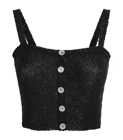 Alessandra Rich Knitted Sequin Crop Top In Black