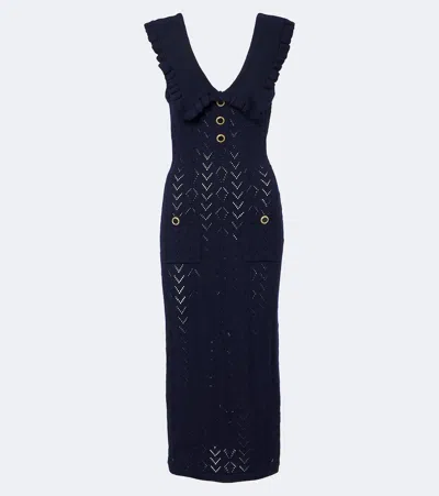 Alessandra Rich Knitted Virgin Wool Midi Dress In Blue
