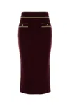 Alessandra Rich Ribbed-knit Midi Skirt In Burgundy