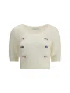 Alessandra Rich Women Short Sleeve Mohair Sweater In White