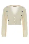 Alessandra Rich Cropped Mohair V-neck Cardigan With Long Sleeves In White