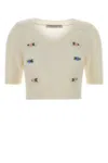 Alessandra Rich Short Sleeve Mohair Sweater In White