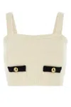 Alessandra Rich Alpaca Wool Sleeveless Top With Geometric Neckline In White