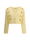 Alessandra Rich Floral-embroidered Cardigan In Yellow