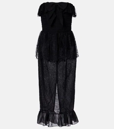 Alessandra Rich Lace And Silk Georgette Bustier Dress In Black