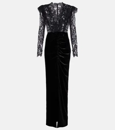 Alessandra Rich Women Velvet And Lace Dress In Black