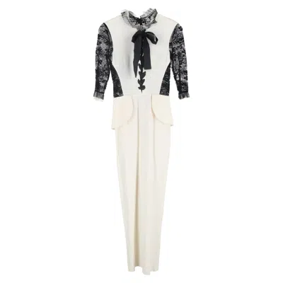 Alessandra Rich Lace Bow Accent Maxi Dress In Black And White Viscose In Multi
