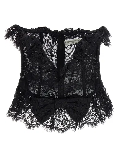 Alessandra Rich Lace Bow Bustier Top In Black