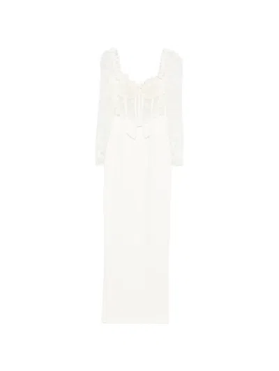 Alessandra Rich Lace Bow Maxi Dress In Neutral