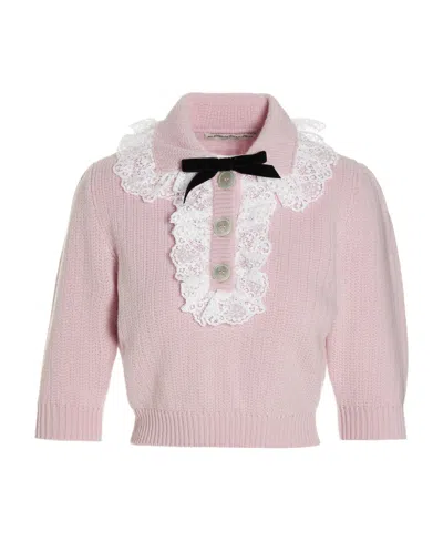 Alessandra Rich Lace-detail Knitted Top In Pink