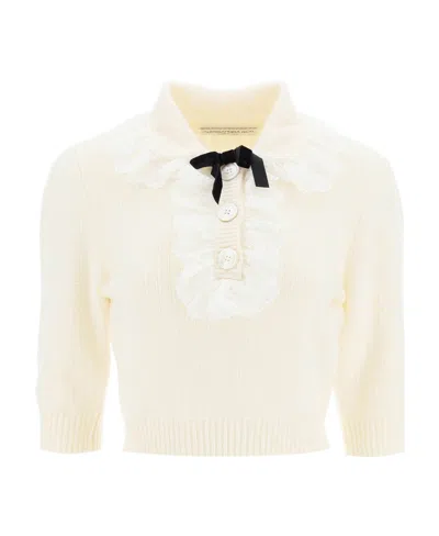 Alessandra Rich Lace-detail Knitted Top In White