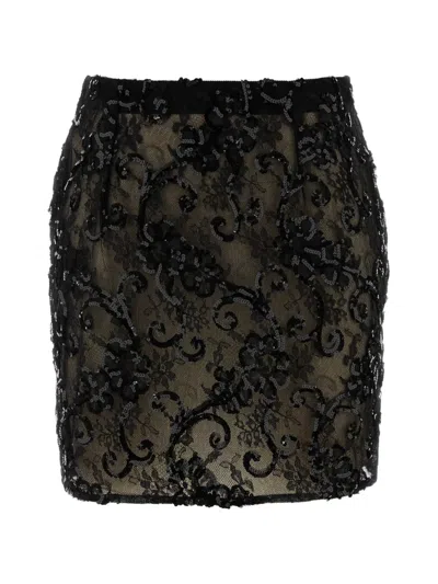 Alessandra Rich Lace Mini Skirt Fitted Silhouette Floral Pattern In Animal Print
