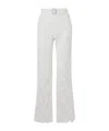 Alessandra Rich Belted Crystal-embellished Cotton-blend Lace Flared Pants In White