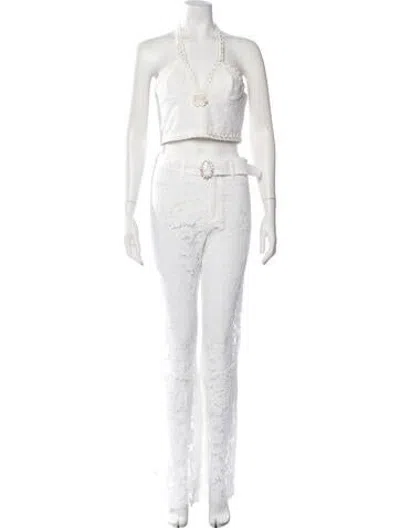Pre-owned Alessandra Rich Lace Lace Pattern Pant Set In White