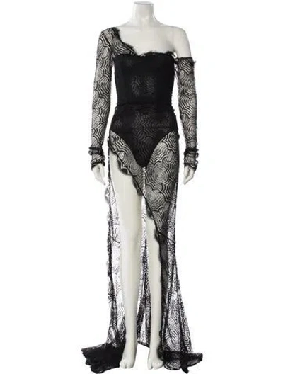 Pre-owned Alessandra Rich Lace Long Dress In Black