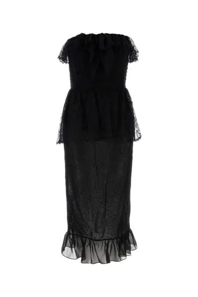 Alessandra Rich Lace And Silk Georgette Bustier Dress In Black