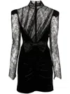Alessandra Rich Paneled Gathered Lace And Ruched Velvet Mini Dress In Black