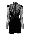 Alessandra Rich Paneled Gathered Lace And Ruched Velvet Mini Dress In Black