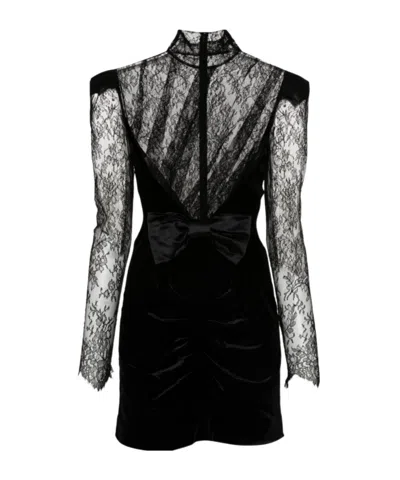 ALESSANDRA RICH ALESSANDRA RICH BOW-DETAILED VELVET LACE MINI DRESS