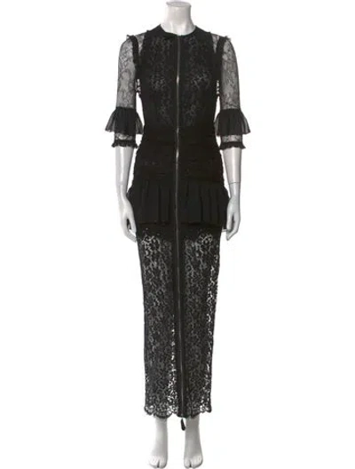 Pre-owned Alessandra Rich Lace Pattern Long Dress In Black