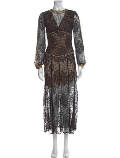 Pre-owned Alessandra Rich Lace Pattern Long Dress In Black
