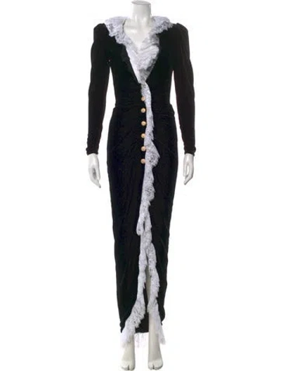 Pre-owned Alessandra Rich Lace Pattern Long Dress In Black
