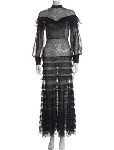 Pre-owned Alessandra Rich Lace Pattern Long Dress In Black