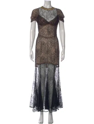 Pre-owned Alessandra Rich Lace Pattern Long Dress In Neutrals